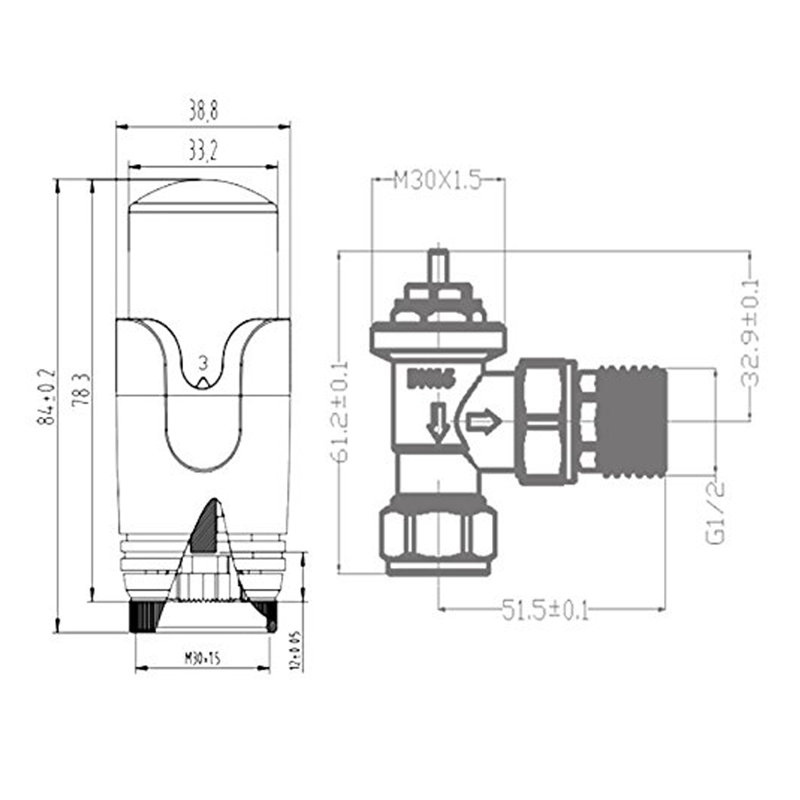 Designer Radiator Valve TRV Thermostatic 15Mm 1/2"  Angled, White/Chrome