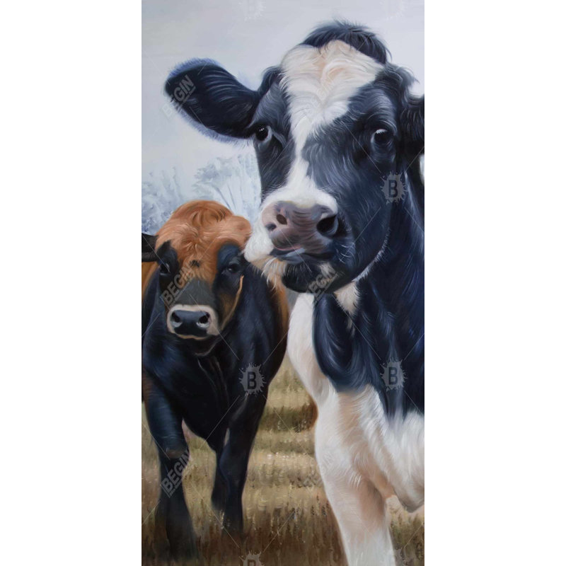 Two cows eating grass - 15.75"x31.50" Desk mat