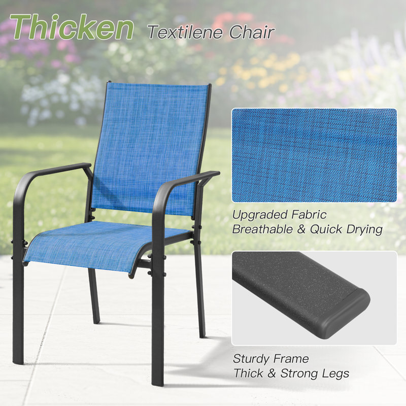 7 Piece Patio Expandable Table Dining Set, Outdoor Dining Table And Chairs Set For 4 To 8, 6 PVC-coated polyester Chairs, 1 Iron Expandable Dining Table, Patio Furniture Set For Deck, Backyard, Lawn, Poolside
