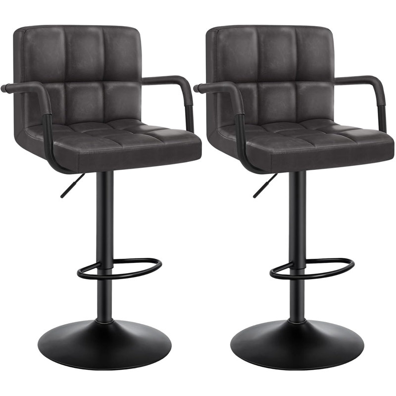 Haymark Swivel Upholstered Adjustable Height Counter Stool with Metal Frame, Anthracite
