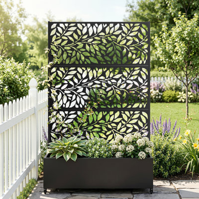 Boîte à fleurs en métal avec treillis, lit de jardin surélevé autoportant avec trou de drainage, boîte à fleurs robuste en treillis pour patio, balcon ou terrasse