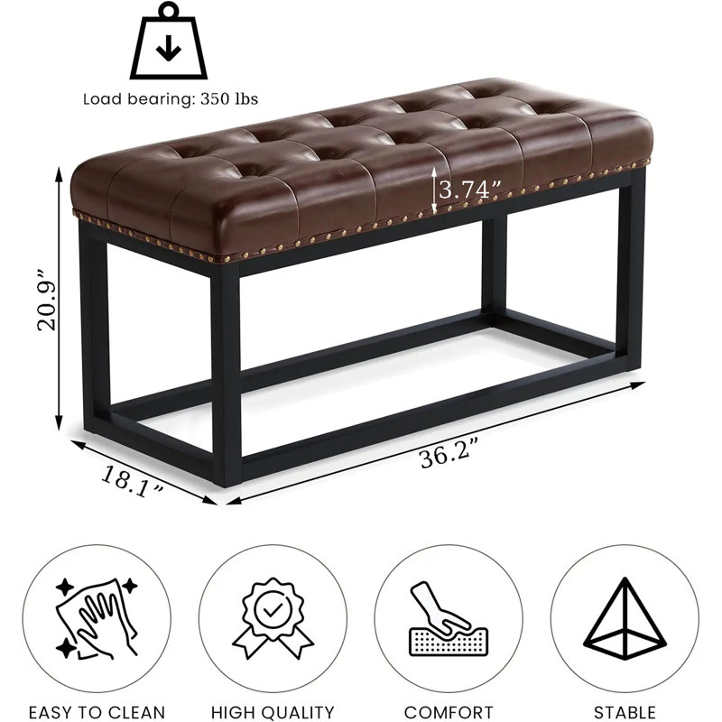 Franchezca Faux Leather Upholstered Bench, Black/Brown