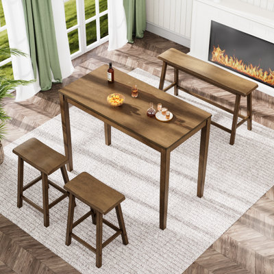 4-Person Bar Table Set, Space-saving Solid Wood Kitchen Room Dining Set
