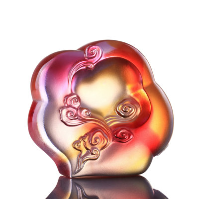 Home Décor LIULI Crystal Paperweight, Ruyi and Cloud Figurine | Ruyi from Above (Amber / Gold Red Clear)