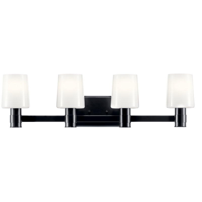 Adani 4-Light Black and Opal Glass Vanity Light