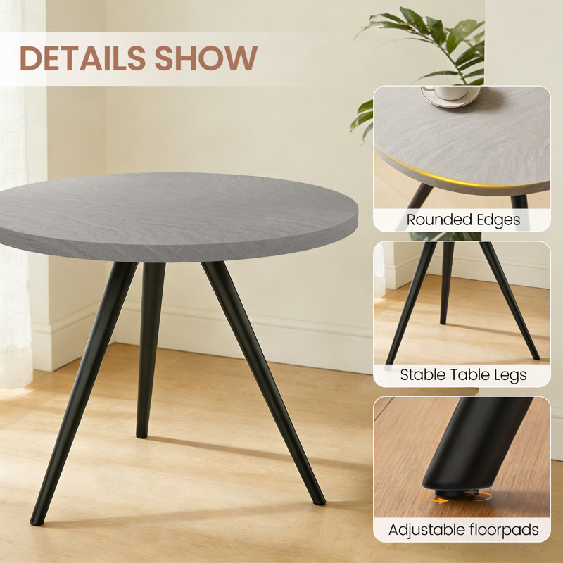 5-Piece Round Dining Table Set, 34.7" Modern Kitchen Table with Dining Chairs, Rhine Gray, Beige