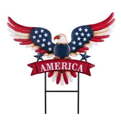  4 juillet Decorations for Outdoor, Patriotic Memorial Day Garden Decor, aigle, affiche d'art en métal pour l'extérieur, piquet de jardin Americana, 22,6 po
