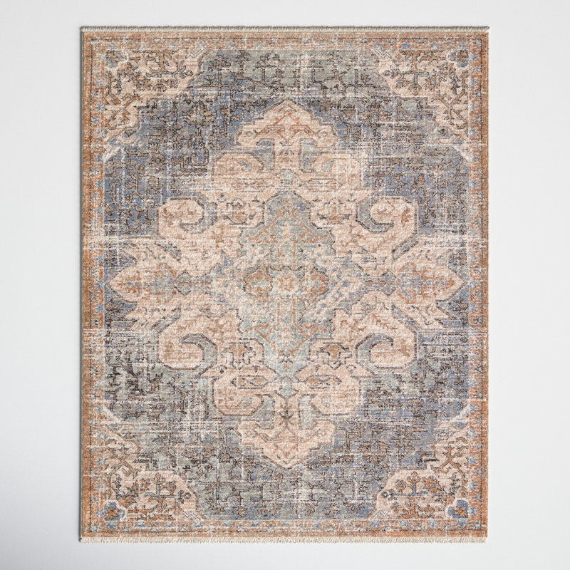 Tapis médaillon brun clair / bleu Iroh, Rectangle 8 pi x 10 pi