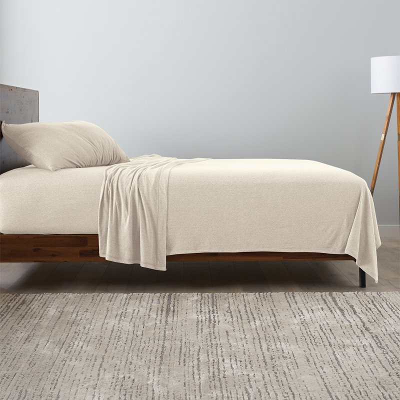 Ella Jayne Soft Heather Jersey Knit 4-Piece Sheet Set, Ivory, Twin XL