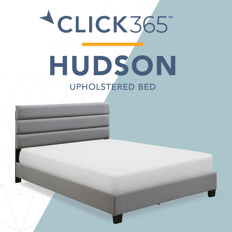 Lit plateforme tapissier Hudson avec tête de lit droite capitonnée, gris, Grand