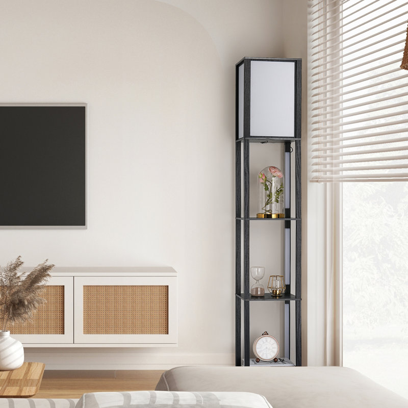Catara 64.2'' Black LED Dimmable Column Floor Lamp with Shelves