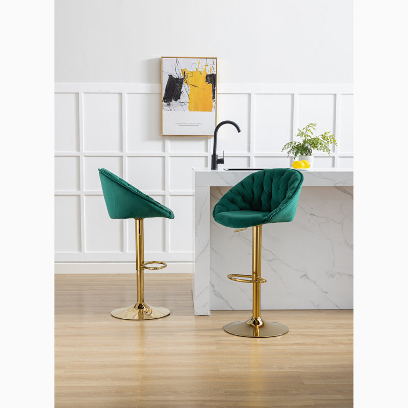 Swivel Upholstered Adjustable Height Counter Stool, Green