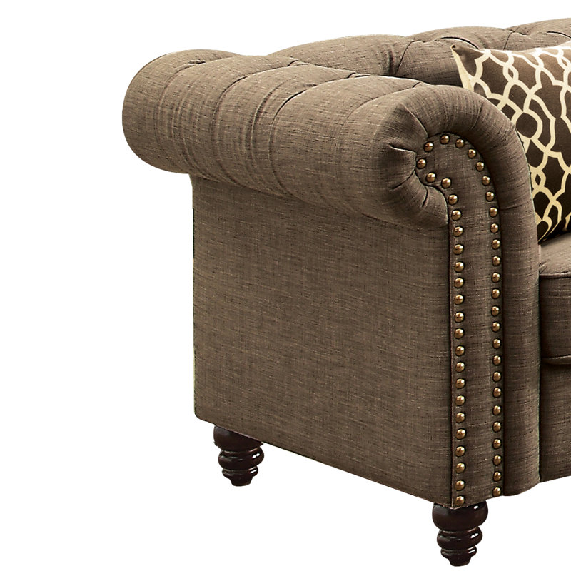 Fauteuil brun élégant avec coussin et assise à séchage rapide - Revêtement en lin confortable et relaxant, piètement inclus