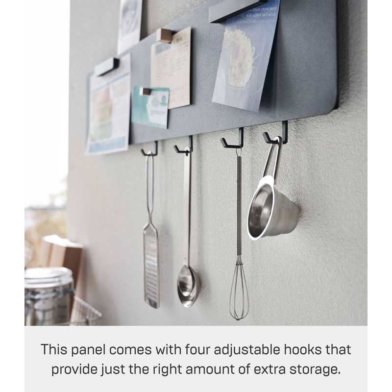 Black Steel Wall-Mounted Magnetic Organizer with Key Hooks
