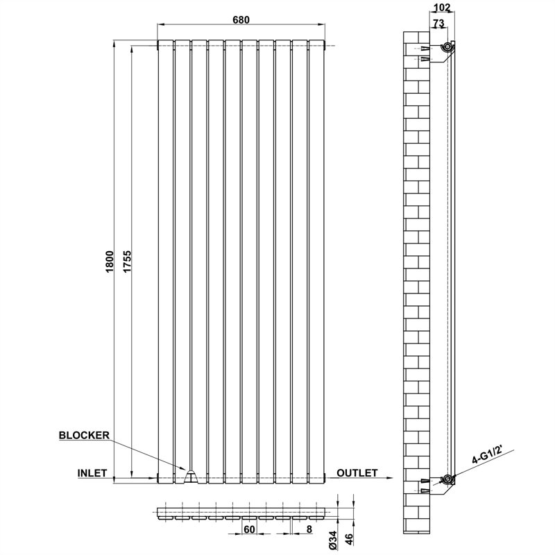 Pamella Vertical Designer Radiator, White