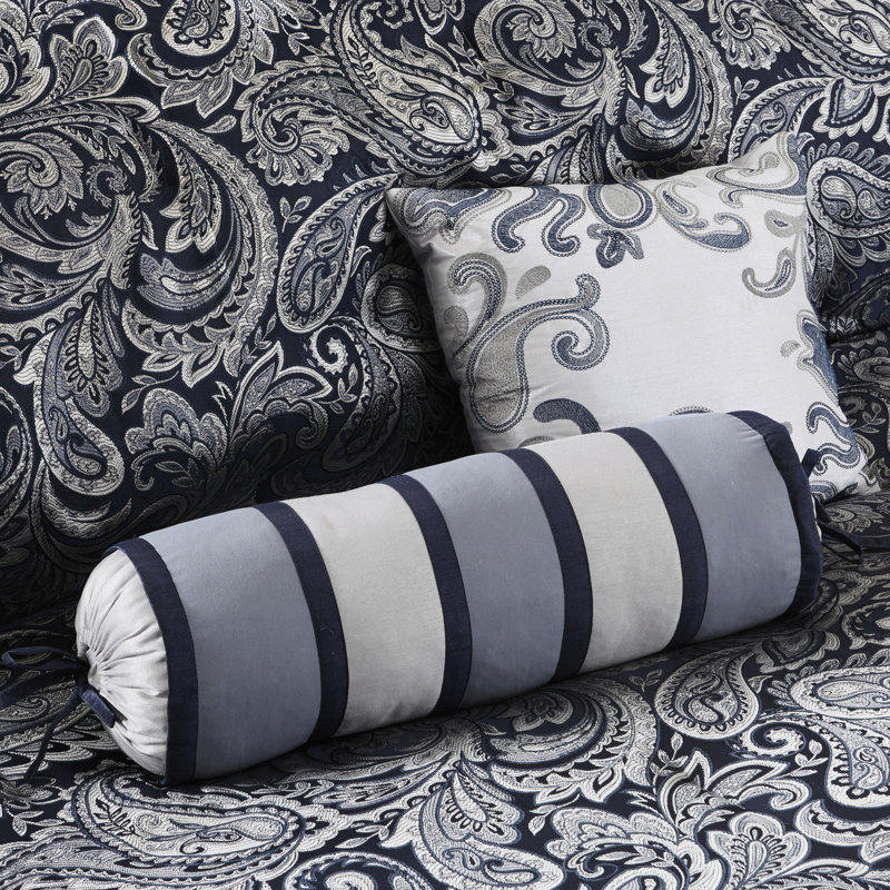 Literie 12 pièces bleu marine, draps 100% coton relaxants, motif cachemire élégant, 2 taies décoratives, coussins décoratifs, jupe de lit, design charmant, assorti