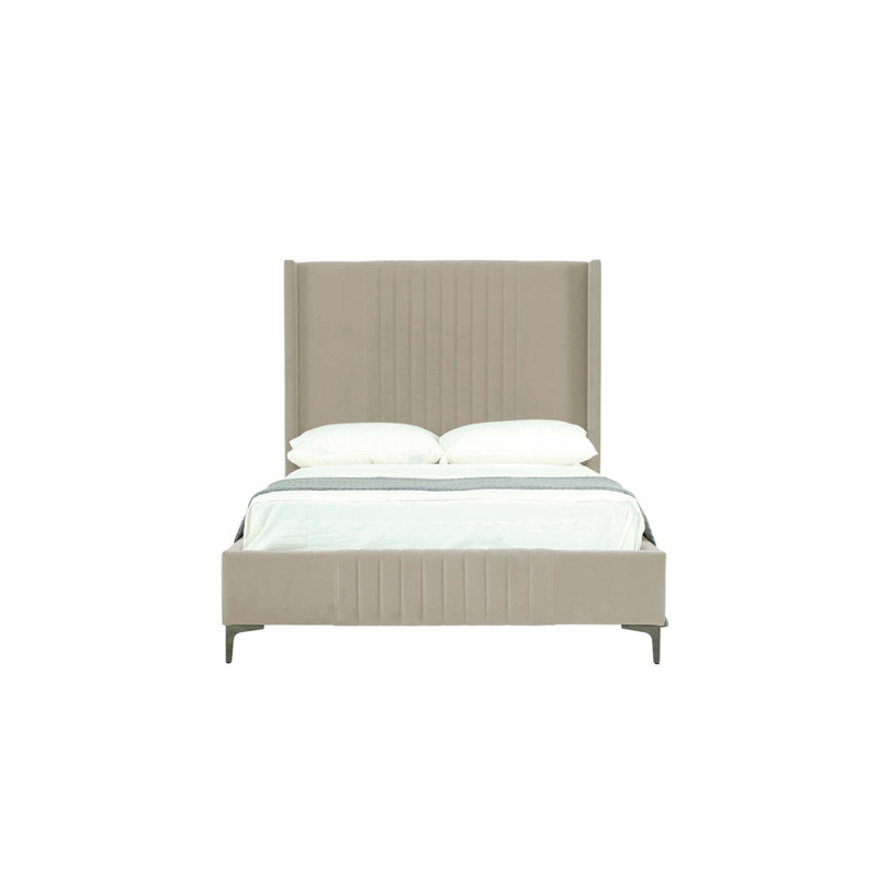Lit plateforme en bois d'eucalyptus Promau, Taupe, Double
