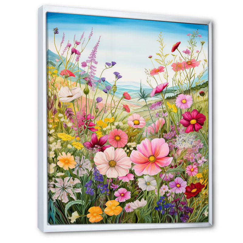 Célébration de fleurs sauvages printanières sur toile, H 32 po x l 24 po x P 1 po, Cadre flottant blanc