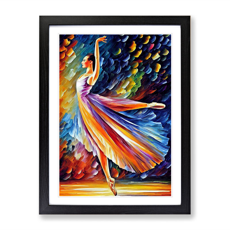 Ballerina Dancer No.5 - Single Picture Frame Painting, 64cm H x 46cm W x 2cm D, Black Framed