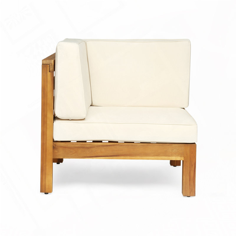 Outdoor Solid Wooden Loveseat, Beige, Teak
