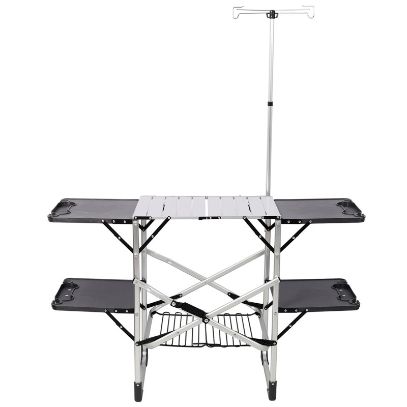 Table de camping pliable avec lanterne - Aluminium - 1 pièce - Table de camping - Argent - 154 lb avec lanterne détachable