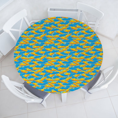 Bungalow Rose Yellow Submarine Fitted Round Tablecloth Yellow and Blue