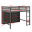 Lit mezzanine double avec tablettes de rangement ouvertes et échelle-599869547