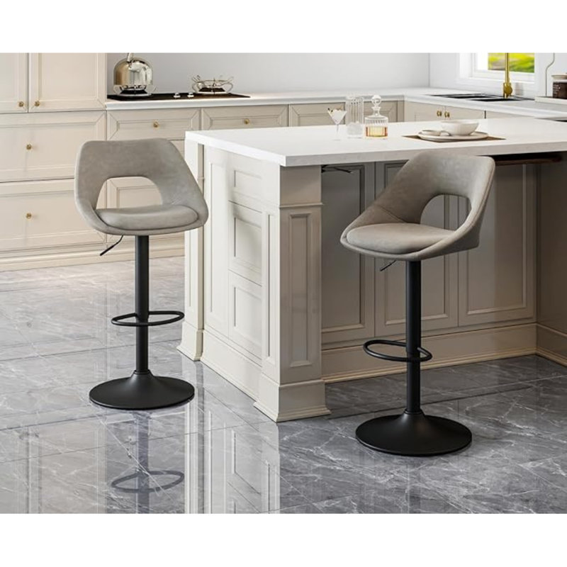 Swivel Upholstered Adjustable Height Counter Stool with Metal Frame, Gray Seat/Black Frame