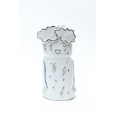 Vase de table en céramique blanc brillant / chrome 10 po