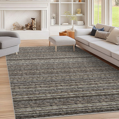 Tapis lavable 9 x 12 pour salon moderne rayé tapis gris tressé imprimé tapis antidérapant pour salle à manger