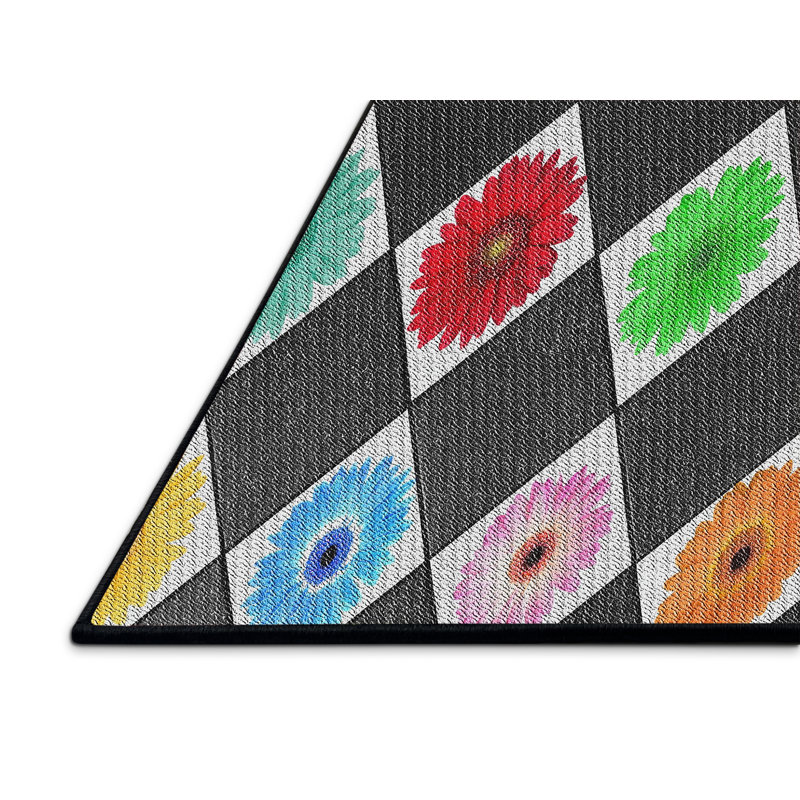 Tapis gris/rouge/orange à motifs, Rectangle 7 pi x 10 pi