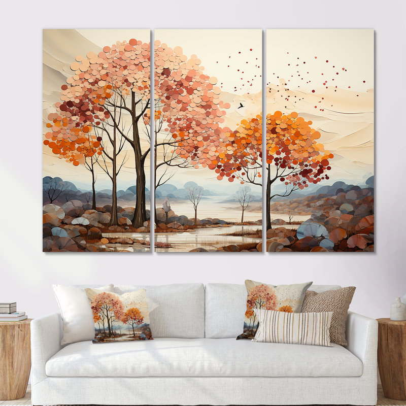 «Mute Tone Maple Trees Collage», ensemble de reproduction d'art mural érable, H 28 po x l 36 po x P 1 po, Toile tendue