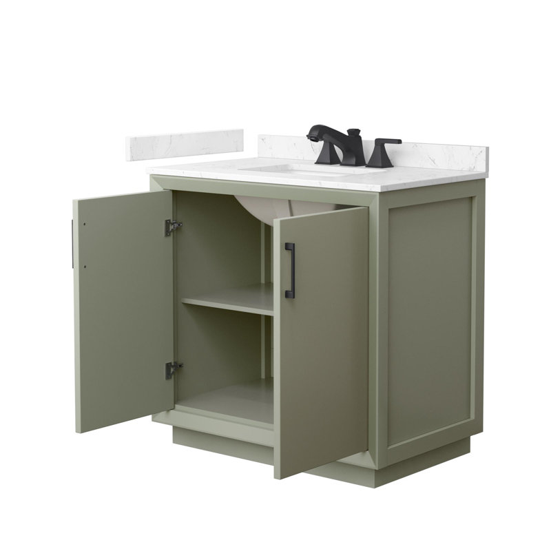 Strada 36" Freestanding Single Bathroom Vanity with Cultured Marble Top, Green, Matte Black