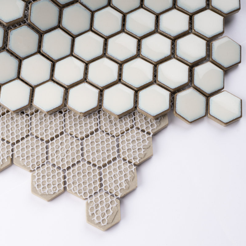 Porcetile Hex 10.24 in. x 11.82 in. Hexagon Glossy Porcelain Mosaic Wall and Floor Tile, White