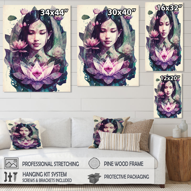 «Leesha Elegant Asian Lotus Goddess II», reproduction sur toile, H 44 po x l 34 po x P 1,5 po, Toile tendue