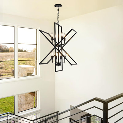 Lustre, luminaires suspendus de style campagnard industriel à 8 lumières, luminaires de vestibule modernes, grands lustres pour plafonds hauts, luminaires suspendus Îlot de cuisine pour entrée
