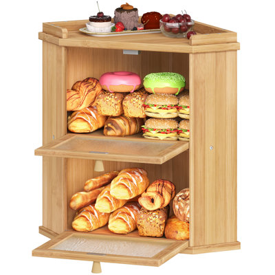 Bread Box, Bamboo Bread Container, 2-tier Bread Bin