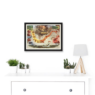 Map Everett 1956 Melville Moby Dick Voyage of Pequod Pictorial 1 Piece Single Picture Frame Wall Art