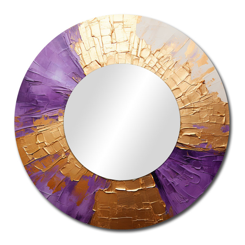 «Mahvannah» doré et mauve, motif lunaire «I», peinture murale abstraite, miroir rond beige, impression sur métal