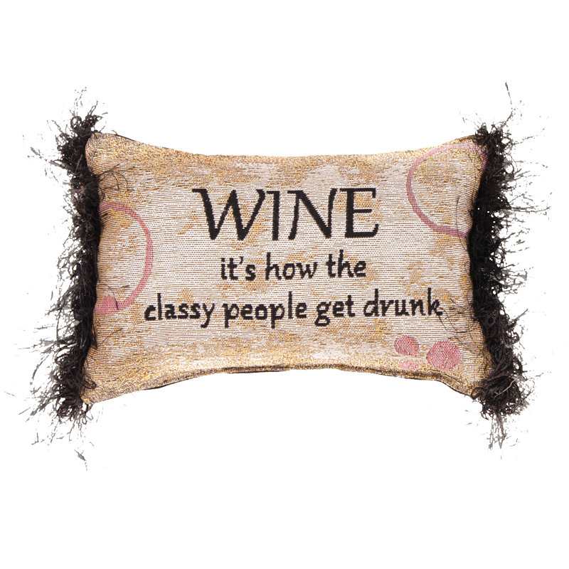 Manual Woodworkers & Weavers Brown Rectangle Decorative Pillow Polyester Printed Wine Word 12.5 in x 8 in