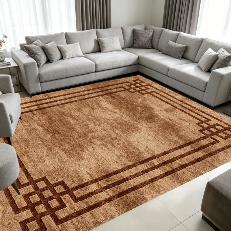 Brown Geometric Border carpet-easy to clean, machine-washable, soft and comfortable; suitable for door mats, kitchens, living rooms, bedrooms, corridors, and laundry areas. Easy to clean, durable carpet for home decoration.