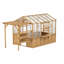 Serre de luxe en bois de cèdre avec pergola - maison de jardin extérieure de 15,8 pi avec panneaux en polycarbonate, ventilation automatique et postes de travail intégrés
