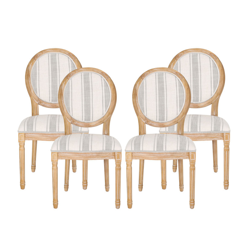 Chaises d'appoint rembourrées, Naturel, Gris à rayures