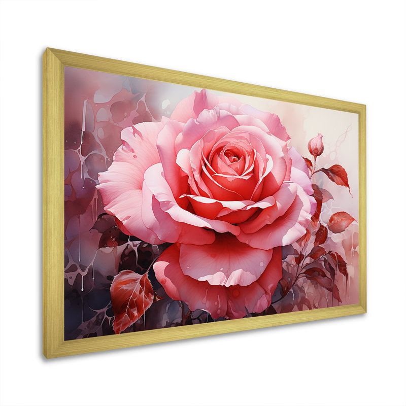 Infinite rose rose sur toile, Encadrement doré, H 34 po x l 44 po x P 1,5 po