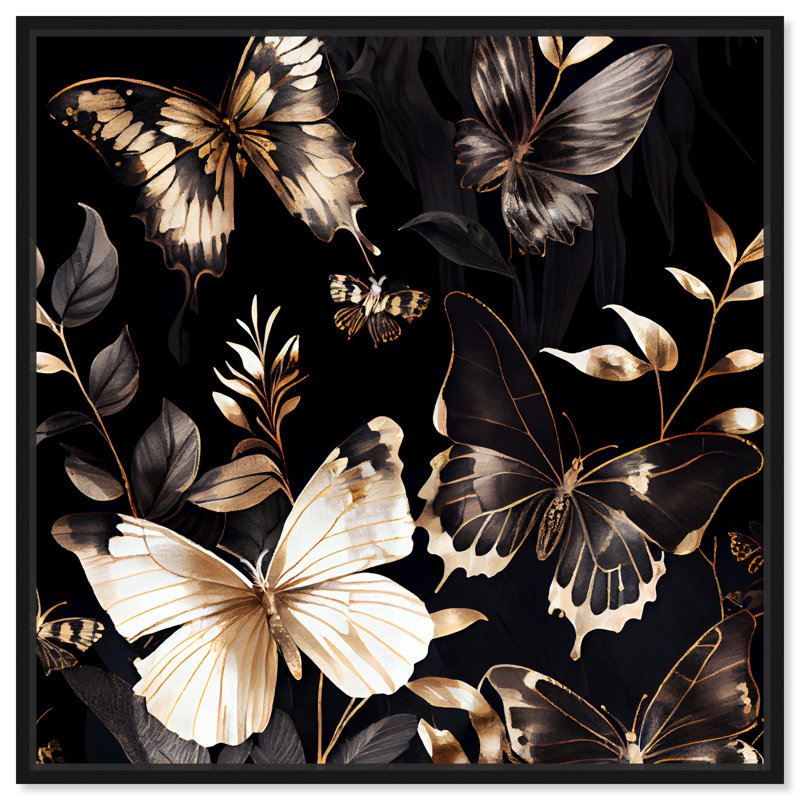Art mural papillon élégant par papillon, Cadre noir, H 13 po x l 13 po