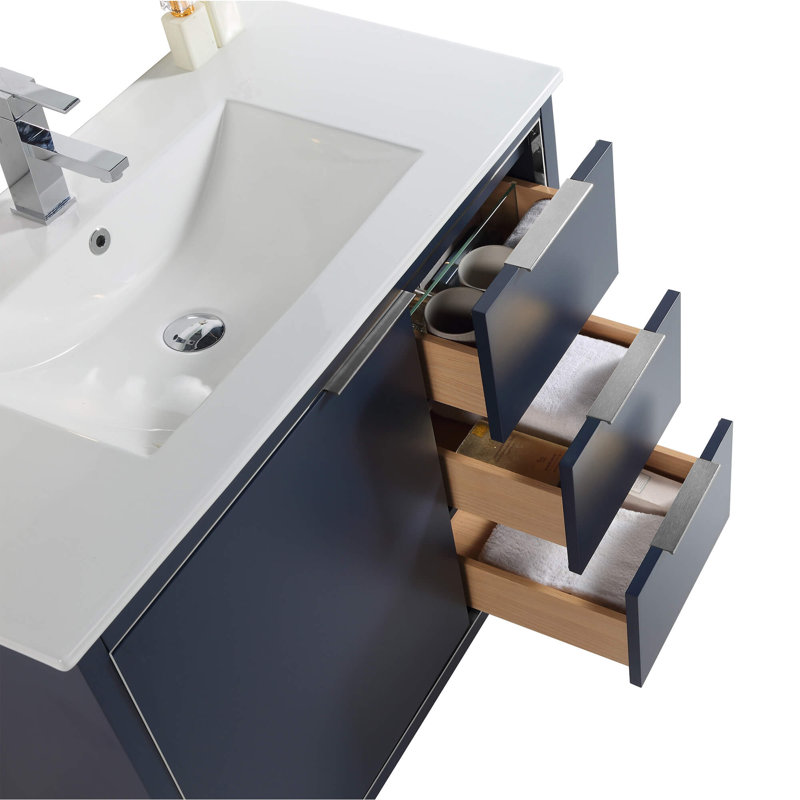 36" Single Bathroom Vanity Set, Chrome, Navy Blue
