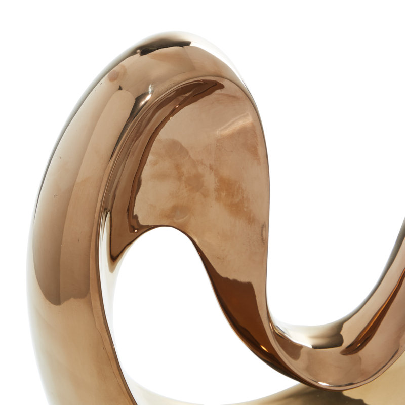 Polystone Heart Abstract Decorative Sculpture with Black Base, Copper