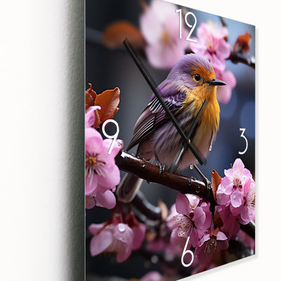 Bird On Blossom Cherry III - Animals Wall Clock Oversized
