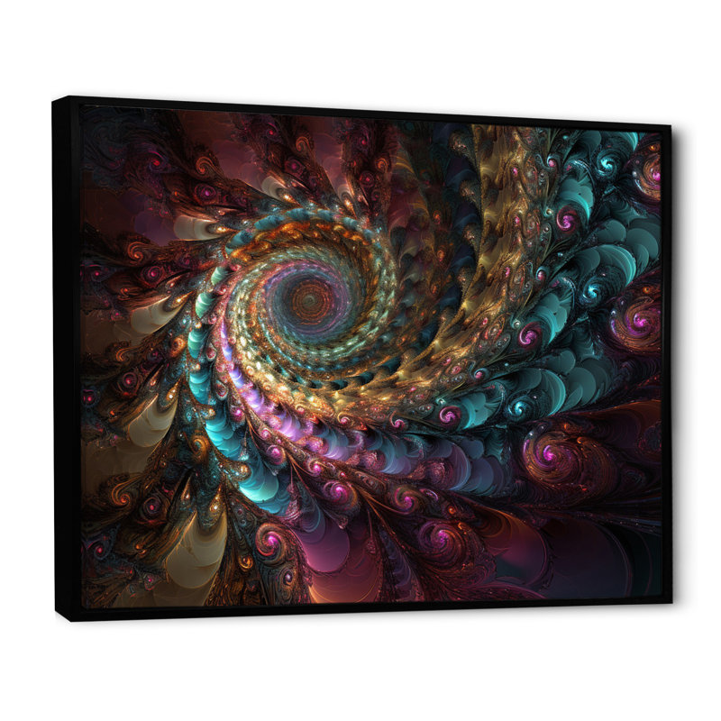 «Dark Rainbow», fractale en spirale sur toile, H 16 po x l 32 po x P 1 po, Cadre flottant noir