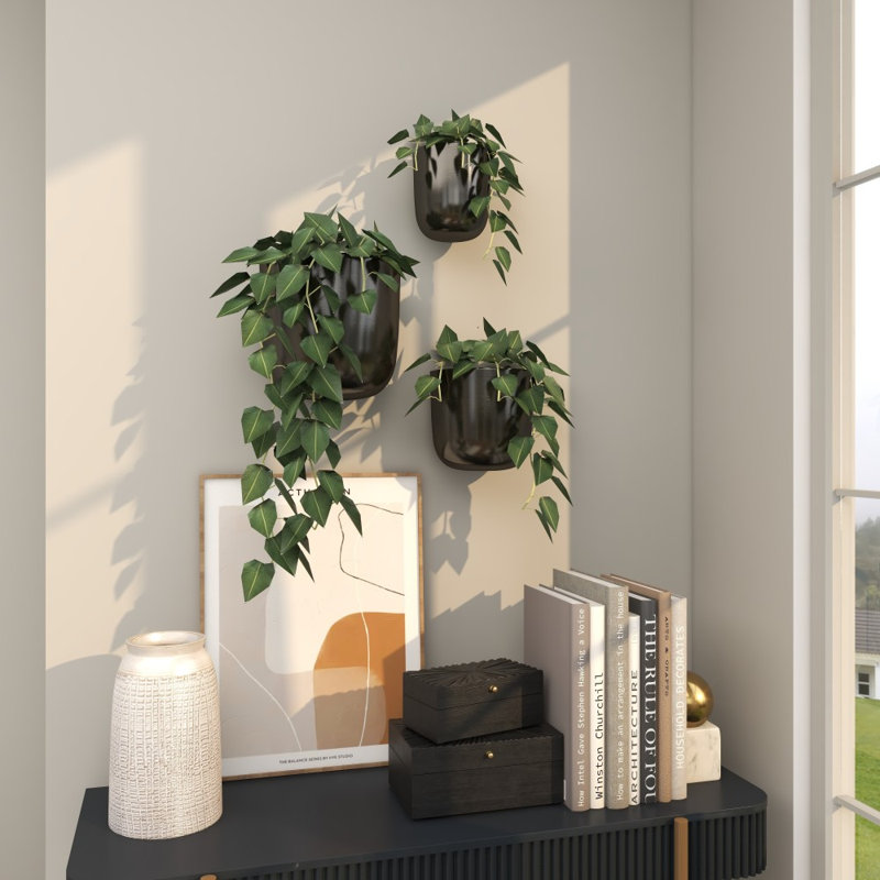Magdalena 3-Piece Round Iron Wall Planters, Metallic Pewter